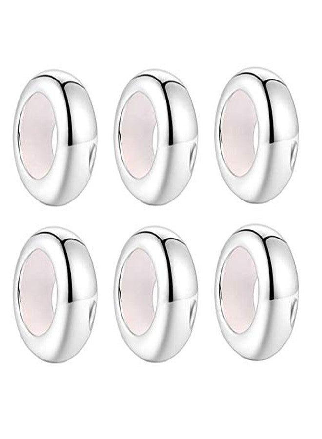 LAMOONY Clip Stopper Charms Sterling Silver Rondelle Spacer Bead Charm Stopper Charm for Pandora Charm Bracelets (Silver (6 pcs)) - Image 1